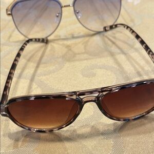 2 pairs sunglasses brown and purple aviator
